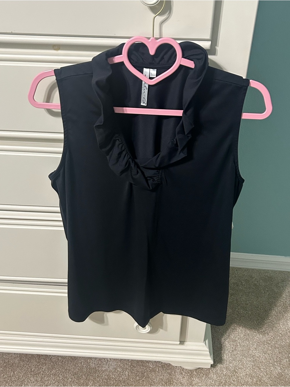 Sleeveless Ruffle Neck Top - Black